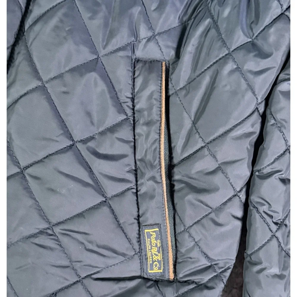 VTG 90s Polo Ralph Lauren Large Quilted Barn Jacket Navy Corduroy Collar READ